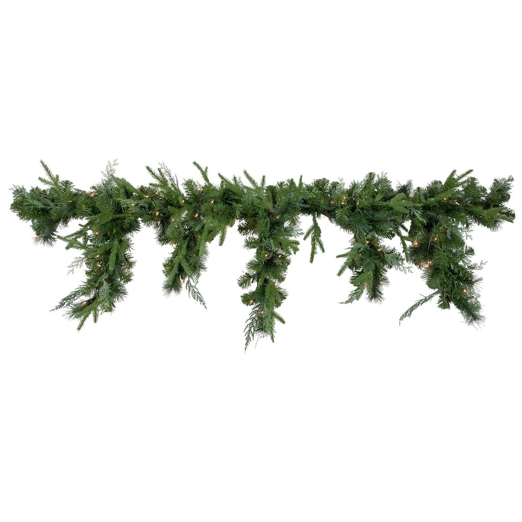 6' x 18" Mixed Pine Artificial Christmas Icicle Garland, Clear Lights