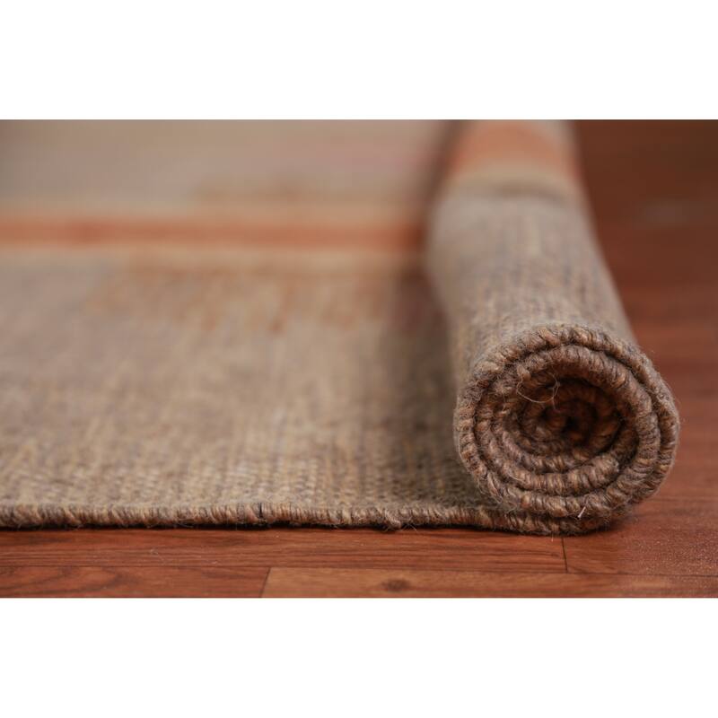 Hand Woven Oriental 100% Jute Carpet Modern Stripe Brown Kilim Area Rug - 11' 7'' X 9' 2''
