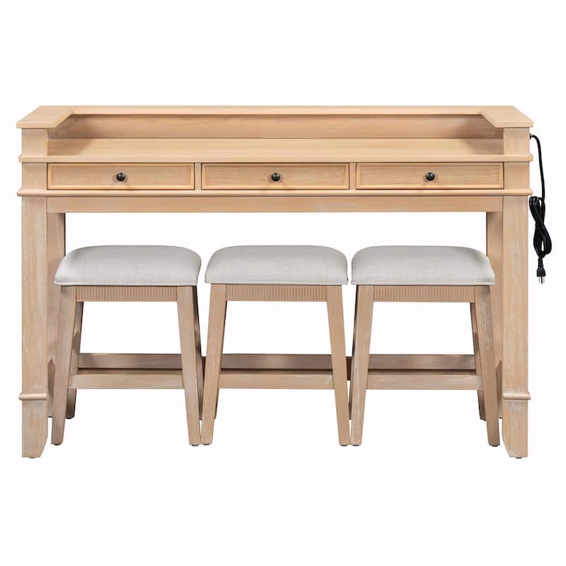 4-Piece Dining Table Set for 3 - Retro Kitchen Table with 3 Storage Drawers and Matching Chairs