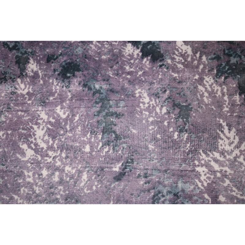 Contemporary Abstract Indian Area Rug Handmade Purple Wool Carpet - 5'10"x 8'9"