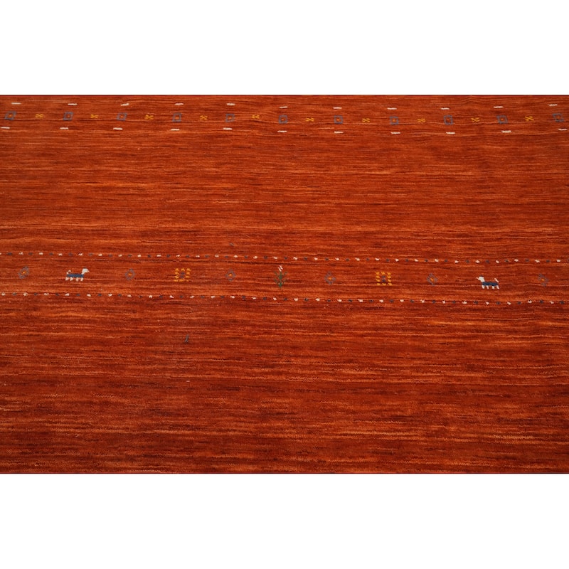 Hand Knotted Oriental 100% Wool Carpet Tribal Animal Pictorial Oranges & Rust Gabbeh Area Rug - 9' 8'' X 7' 10''