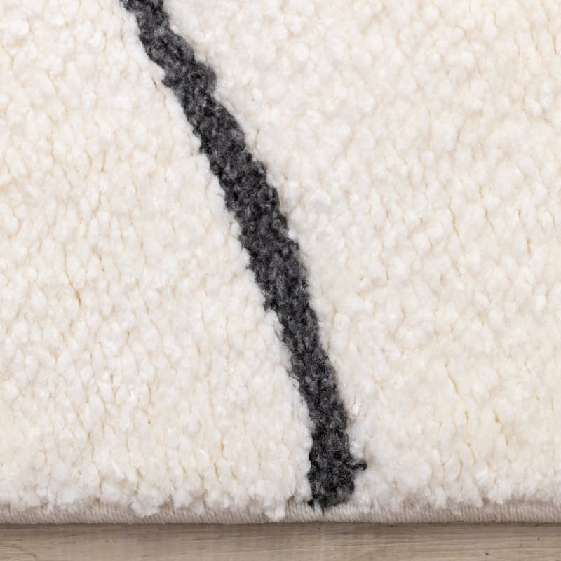 White Black Organic Lines Soft Textured Rug