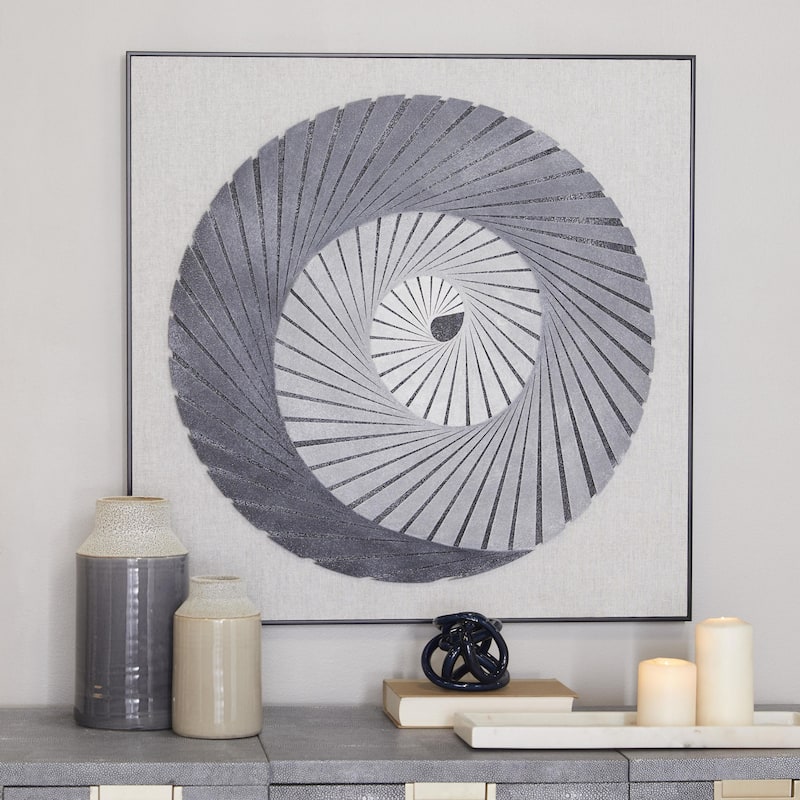 Wood Geometric 3D Spiral Shadow Box with Black Frame - Gray - Roche River Decor
