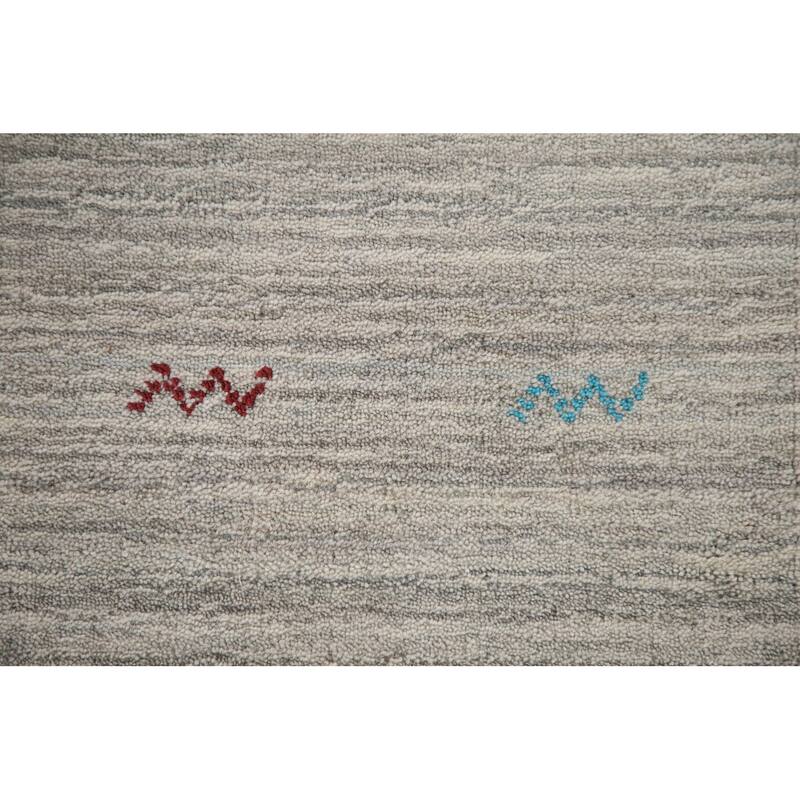 Tribal Gabbeh Indian Area Rug Handmade Beige / Ivory Wool Carpet - 7'9"x 9'8"