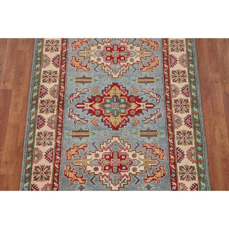 Light Blue Oriental Kazak Area Rug Hand-Knotted Wool Carpet - 4'0" x 6'0"