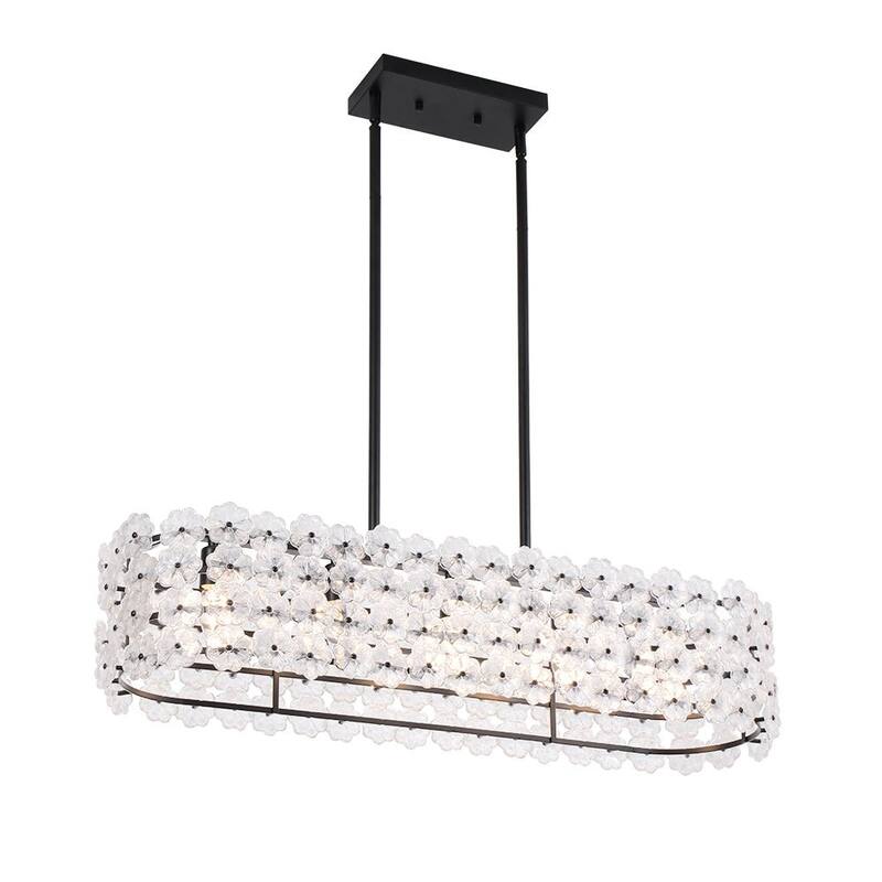 Glam 5-Light Glass Blossom Lantern Linear Island Chandelier 36.2 in
