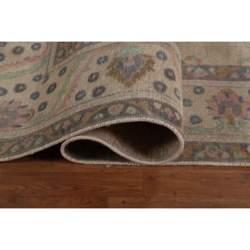 Hand Knotted Oriental 100% Wool Carpet Traditional Floral Beige & Ivories Tabriz Area Rug - 12' 9'' X 9' 7''