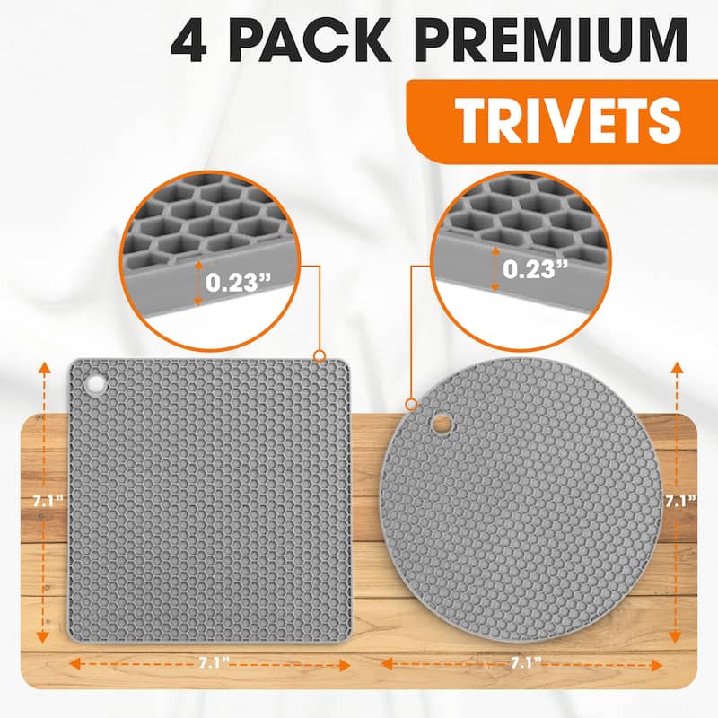 Cheer Collection Silicone Trivets Set of 4 Flexible Heat Resistant Kitchen Mats for Hot Pots and Pans