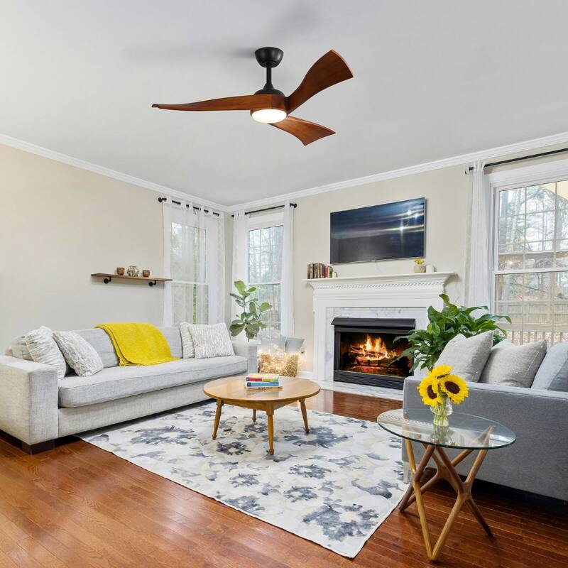 52"Solid Wood Ceiling Fan with Light Optional, 6-Speed Reversible DC Motor and Remote control,Smart Optional