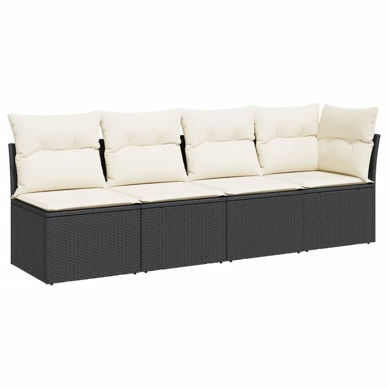 vidaXL Patio Sofa with Cushions Outdoor Seating Sectional Sofa Poly Rattan