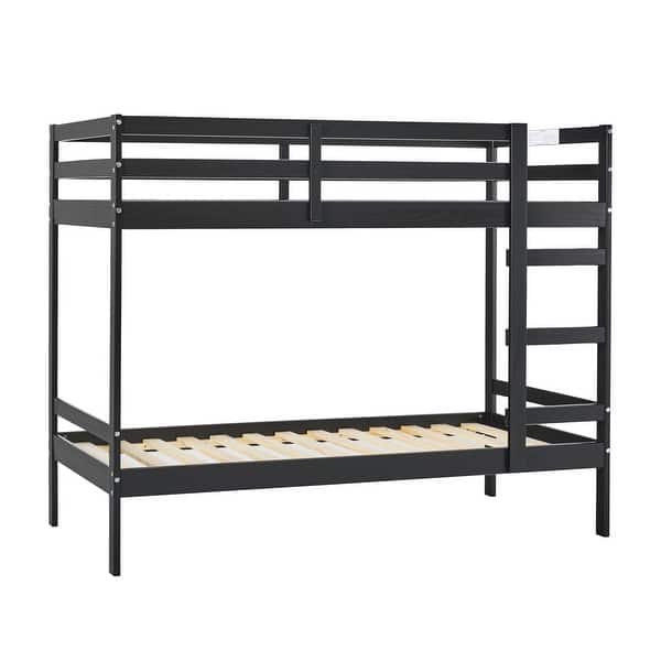 slide 2 of 5, Modern Simple Solid Wood Twin Over Twin Bunk Bed Black