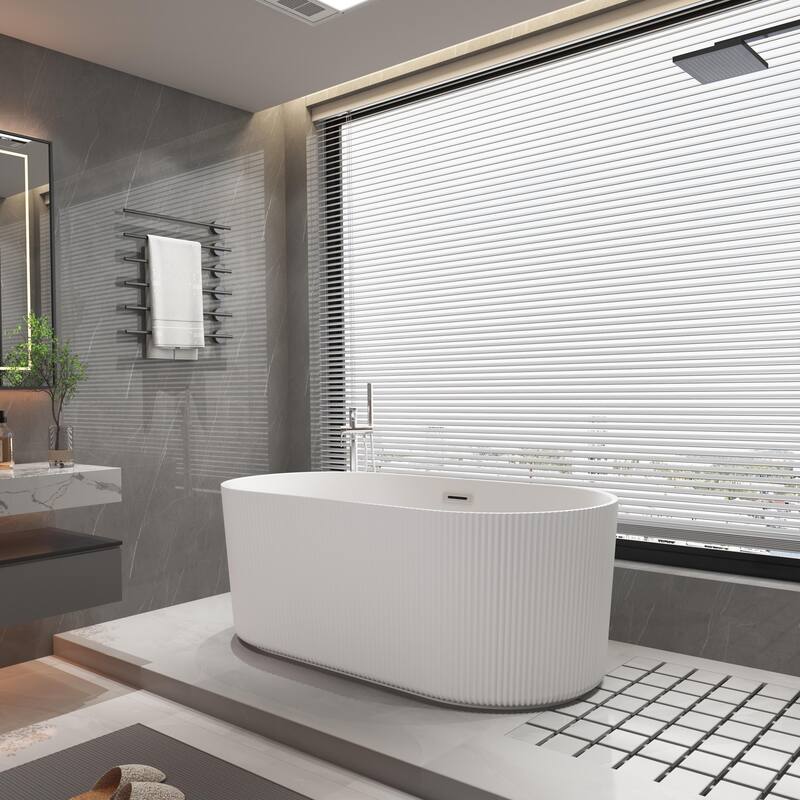 CB HOME 59"/67" Acrylic Freestanding Bathtub, Modern Deep Soaking Spa Bathtubs with Solid Surface