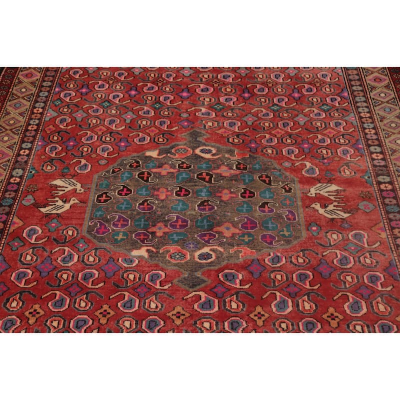 Hand Knotted Oriental 100% Wool Carpet Traditional Geometric Oranges & Rust Zanjan Area Rug - 9' 6'' X 5' 1''