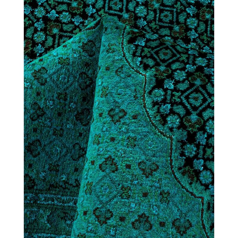 Overton Hand Knotted Wool Vintage Inspired Modern Contemporary Overdyed Blue Area Rug - 6' 6" x 10' 1"