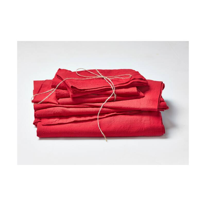 Threads Slub Red Cotton Tablecloth, 84"L x 60"W, 2.0" Hem - 60 x 84