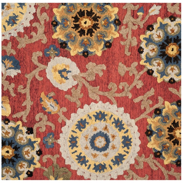 SAFAVIEH Handmade Blossom Nelia Modern Floral Wool Rug - 6' x 6' Square - Red/Multi