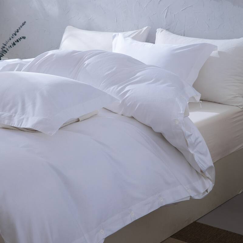 WHOLINENS Long Staple Cotton Sateen 400 TC Duvet Cover Set, Solid Color