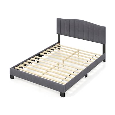 Gray Upholstered Queen Platform Bed Frame with Adjustable Tufted Headboard Wooden Slats and Low Profile Design - Grey-Black