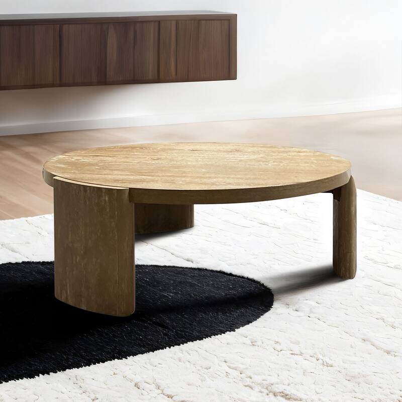 Modern Contemporary Style 1pc Round Coffee Table Panel Base Rubberwood Oak Finish