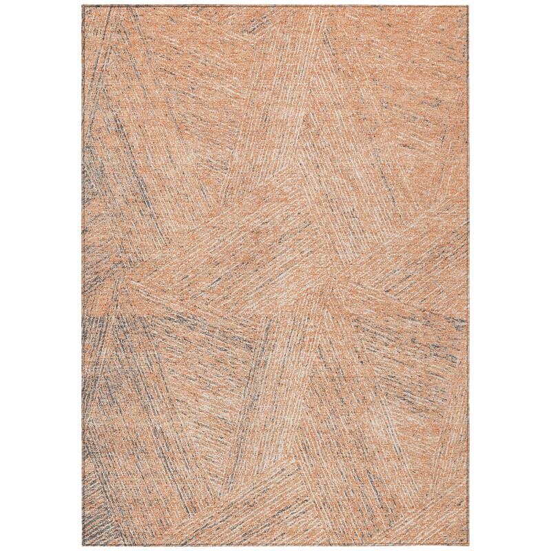 Machine Washable Indoor/ Outdoor Solid Geo Chantille Rug