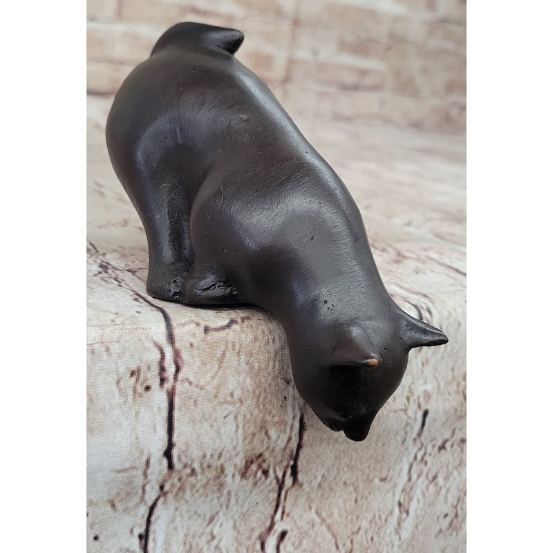 Signed Desk Top Adorable Cat Bronze Sculpture Real Hot Cast Figurine Lost Wax