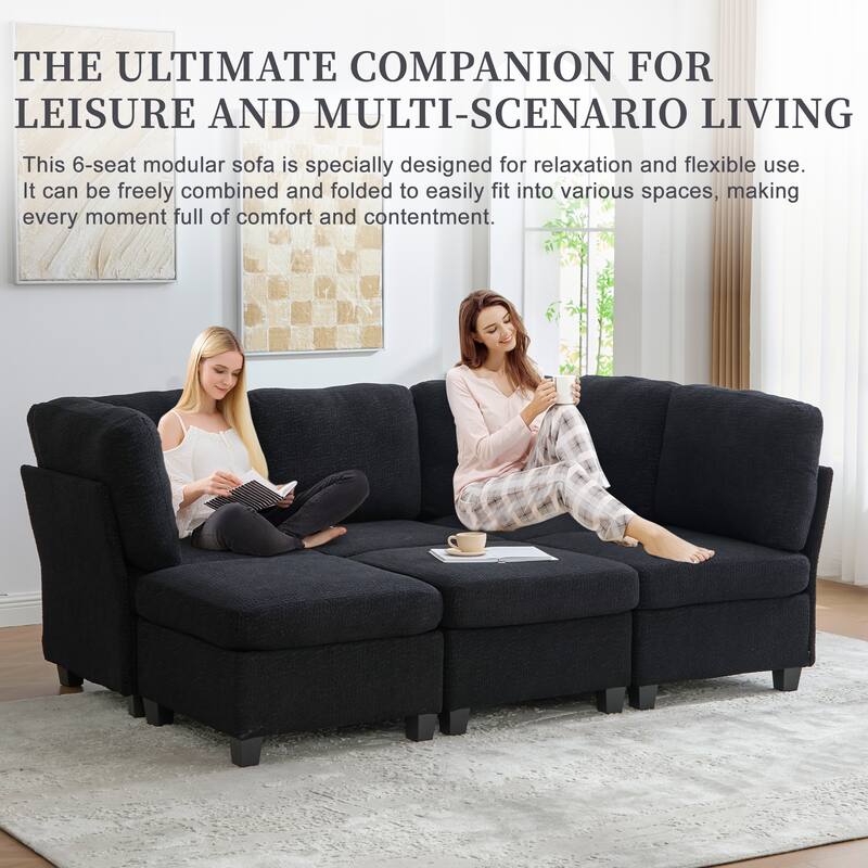 GDFStudio - Modular Polyester 6-Seat 113.39" Sectional with Storage Ottoman