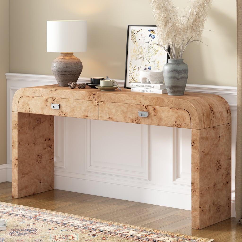 Modern Entryway Table with Burl Wood Veneer,Suitable for Entryway, Hallway, Living Room, Foyer, Corridor
