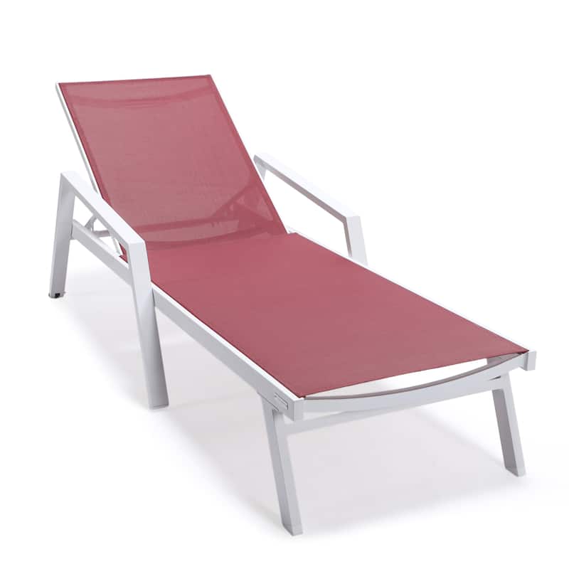 Marlin Rust-Resistant Aluminum Chaise Lounge - Adjustable 4-Position Outdoor Tanning Chair with Armrests - Burgundy