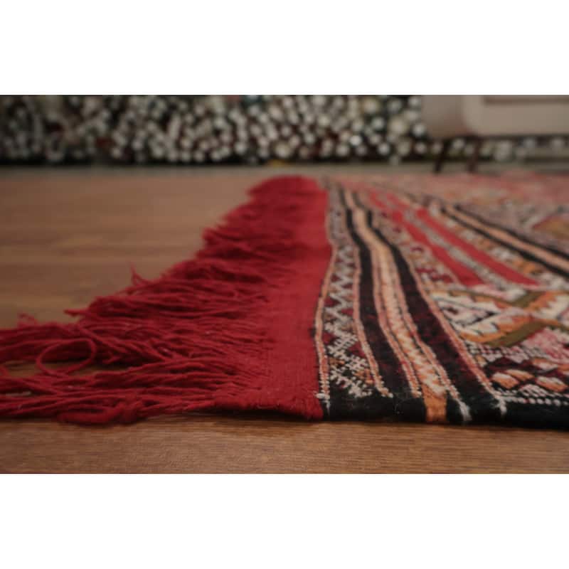 Hand Woven Oriental 100% Wool Carpet Tribal Geometric Red Kilim-Moroccan Area Rug - 11' 0'' X 7' 4''