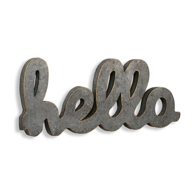 HomeRoots 12" X 28" Gray Handcrafted Abstract hello Metal Wall Decor
