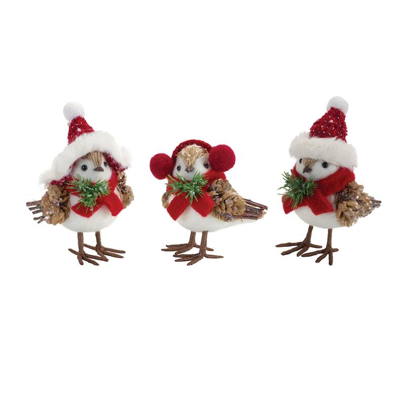 Winter Bird Christmas Shelf Sitter Figurines - 6" - Red and White - Set of 12