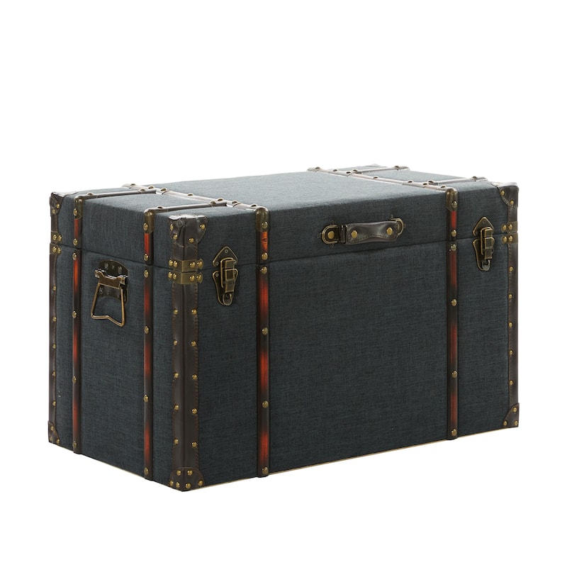 Linen Fabric Nesting Upholstered Decorative Trunk with Buckle Hinged Top - Set of 3 Blue - Roche River Decor