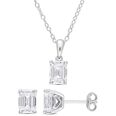 Miadora 3ct DEW Emerald-Cut and Octagon Created Moissanite Necklace and Earrings Set Sterling Silver