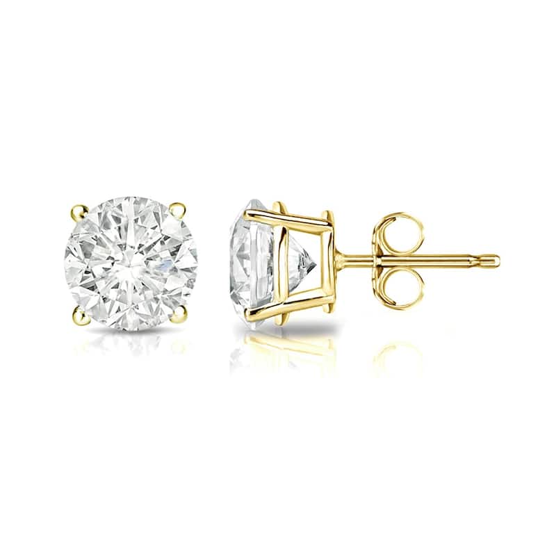 Auriya 18k Gold 1ct TW Clarity-enhanced Diamond Stud Earrings (J-K, I2-I3) - Yellow