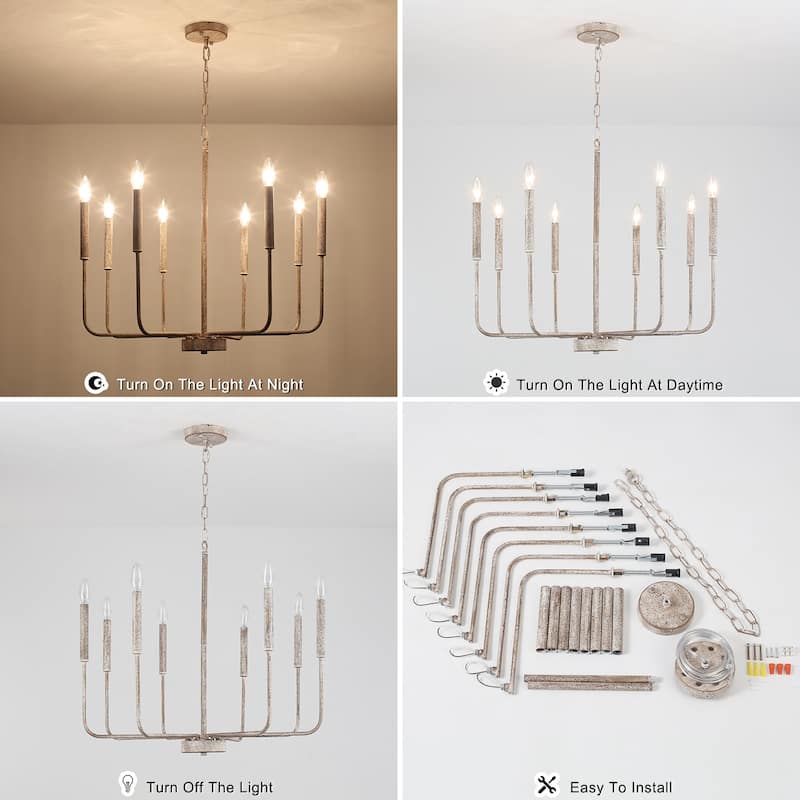 8-Light Farmhouse Traditional Candle Chandelier for Dining Room Bedroom Living Room
