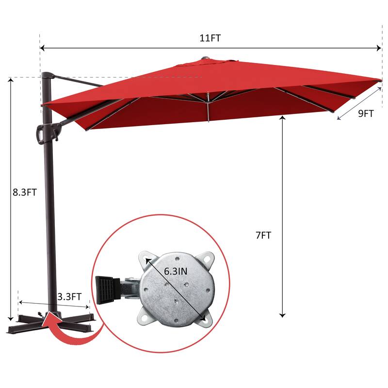 9 FT x 11 FT Outdoor Patio Cantilever-Offset Umbrella with Rod Base