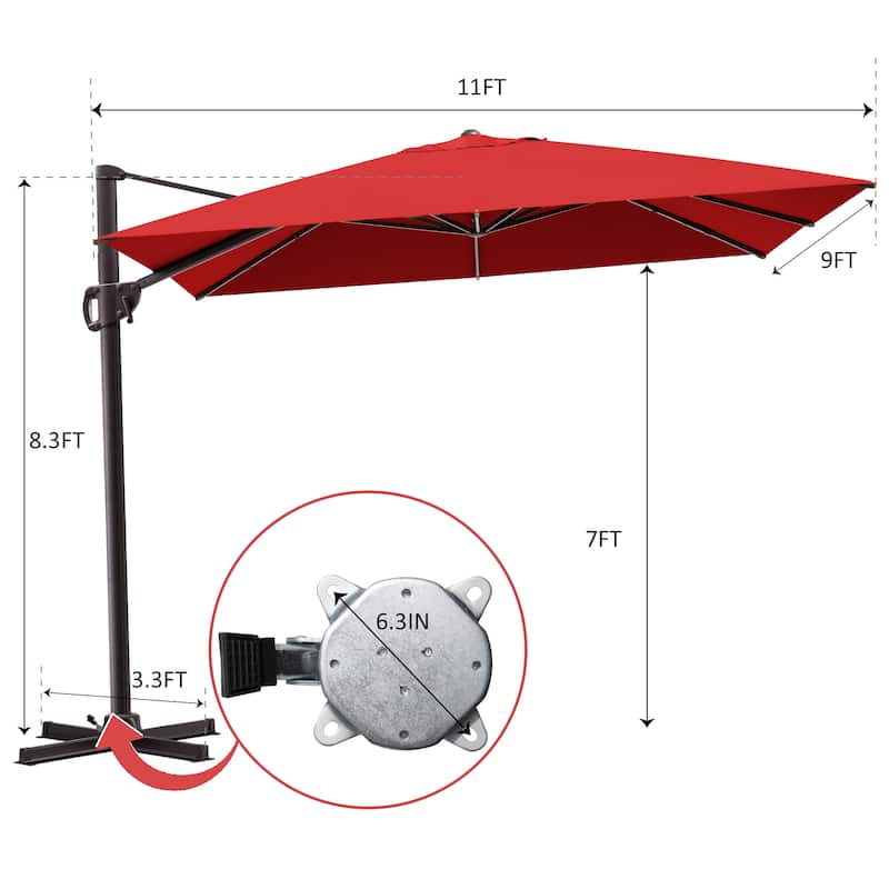 Outdoor Patio Umbrella 9 FT x 11 FT Cantilever-Offset Umbrella with No Base
