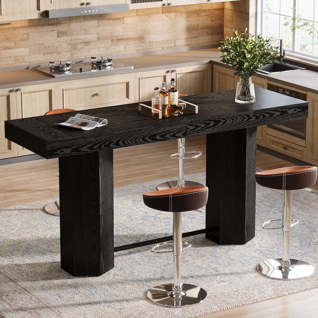 Industrial Bar Table, 70.9" Long Counter Height Pub Table with Sturdy Base