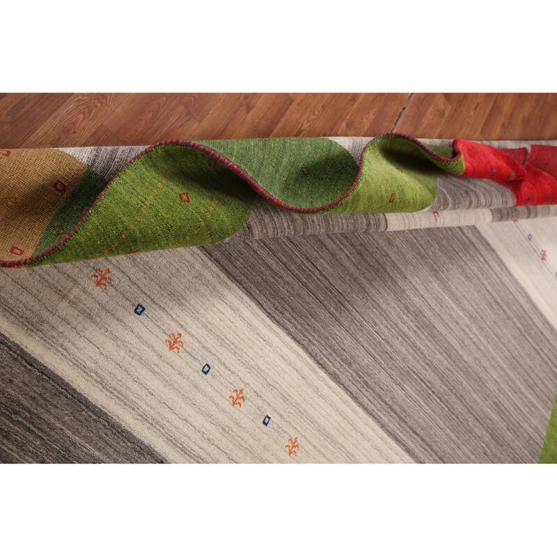 Striped Gabbeh Oriental Area Rug Hand-Knotted Multi-Color Wool Carpet - 8'1" x 9'8"