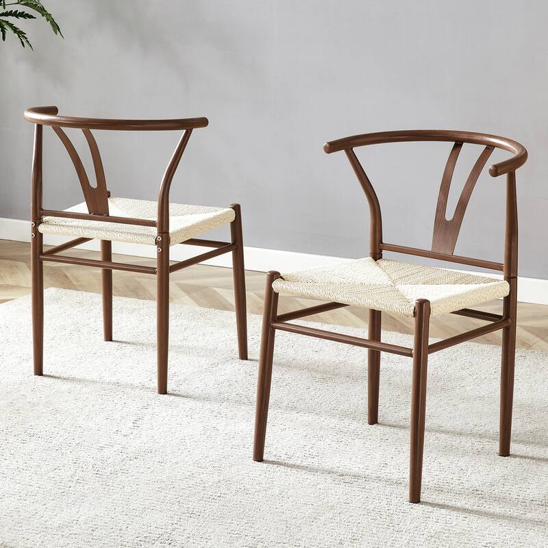 Y-shaped Medieval Style Armchair for Dining Table, Woven Seat (Set of 4)