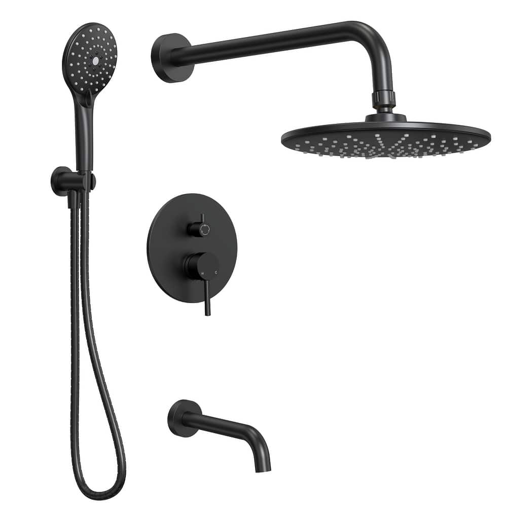 GRANDJOY 10" Shower Head System with Bathtub Shower Faucet and 3-Function Handheld Shower