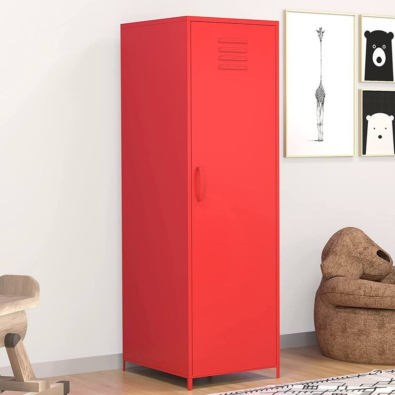 Metal Armoires Locker Cabinet for Kid with Hanging Rod and Shelves - Red