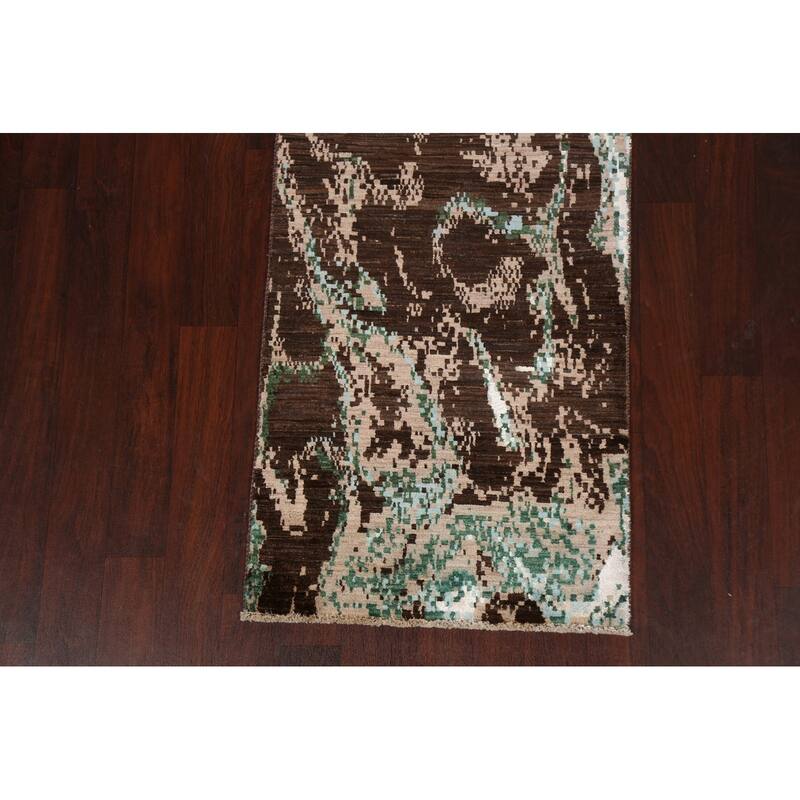 Wool/ Silk Abstract Artistic Modern Oriental Runner Rug Hand-knotted - 2'6" x 10'1"