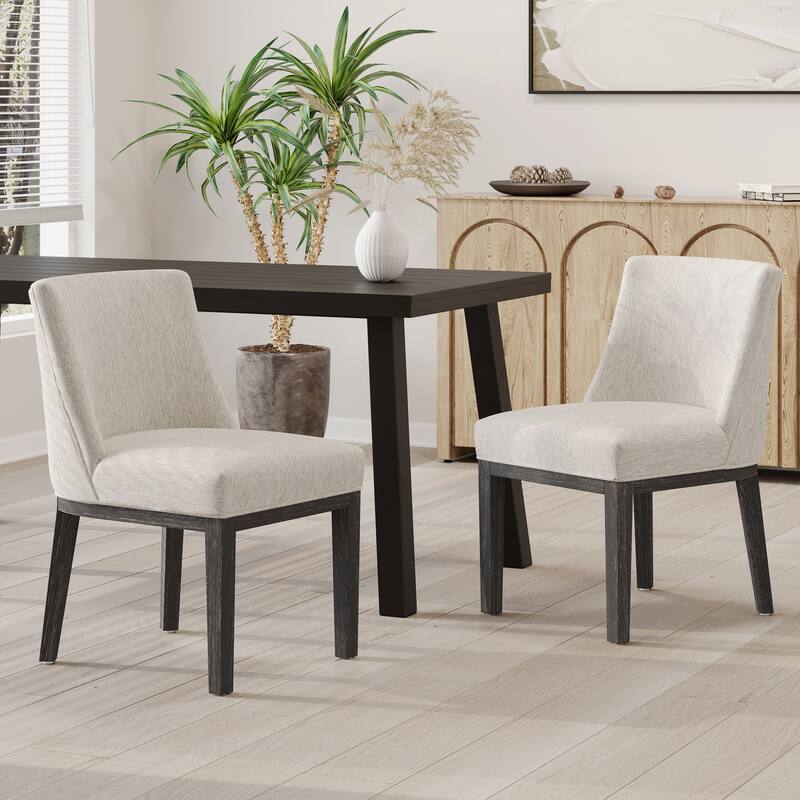 Armless Dining Chairs Set of 2 Modern Curved Back Kitchen Chairs with Wood Legs, Upholstered Dining Room Chairs Reception Chairs
