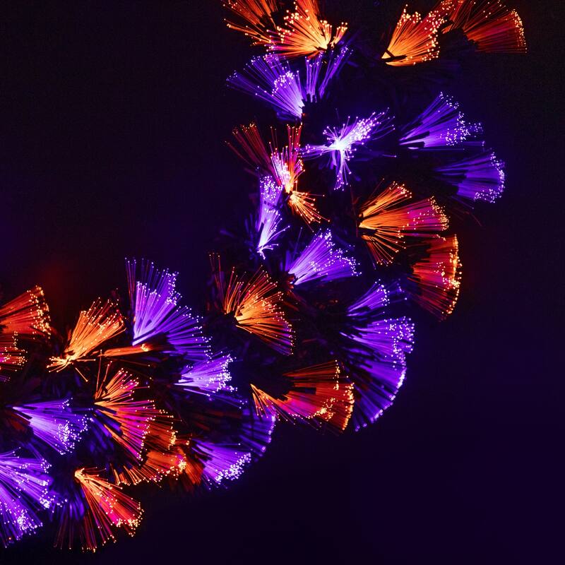 Multi-Function Fiber Optic Artificial Halloween Wreath - 24" - Black - Orange and Purple LED