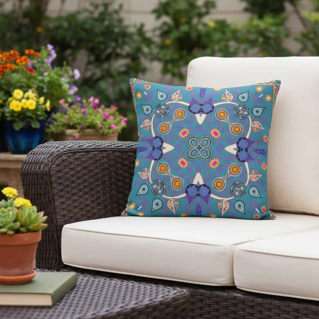 HomeRoots 26" x 26" Blue and Gold Blown Seam Paisley Indoor Outdoor Throw Pillow - 26.00' X '5.00' X '26.00