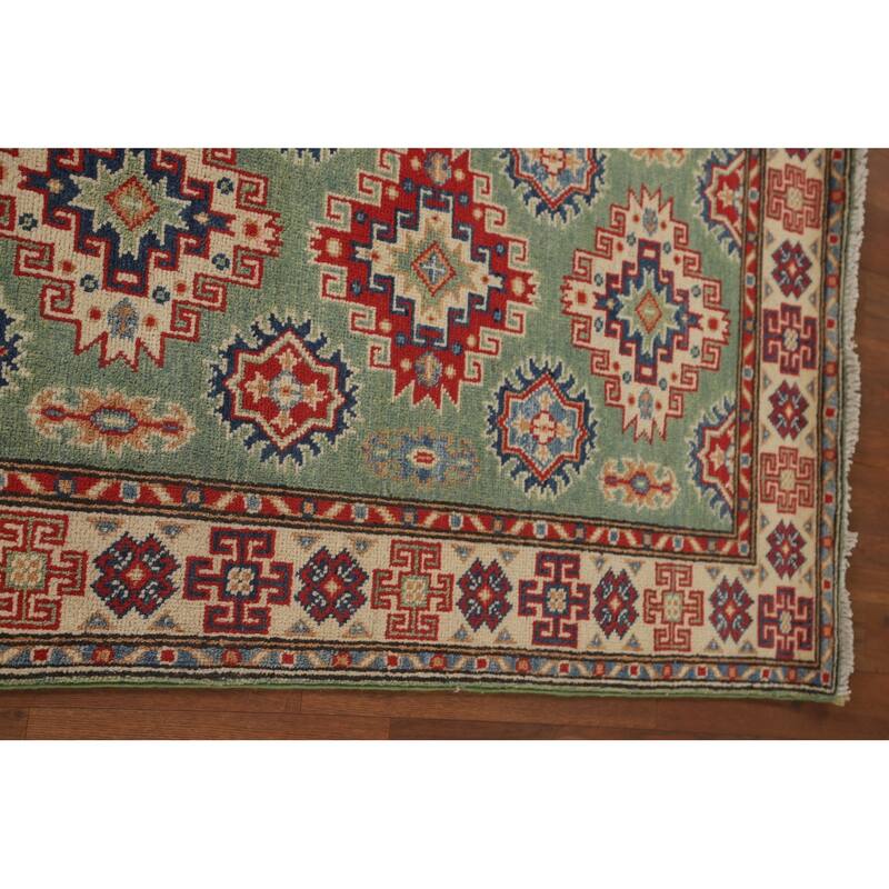 Green Kazak Runner Rug Handmade Wool Carpet - 2'8" x 9'7"