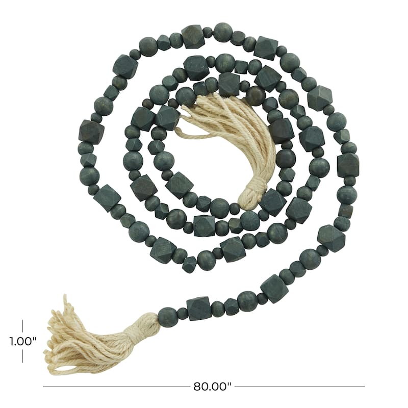 Mango Wood Handmade Hexagon Carved Geometric Long Beaded Garland with Tassel - Roche River Decor