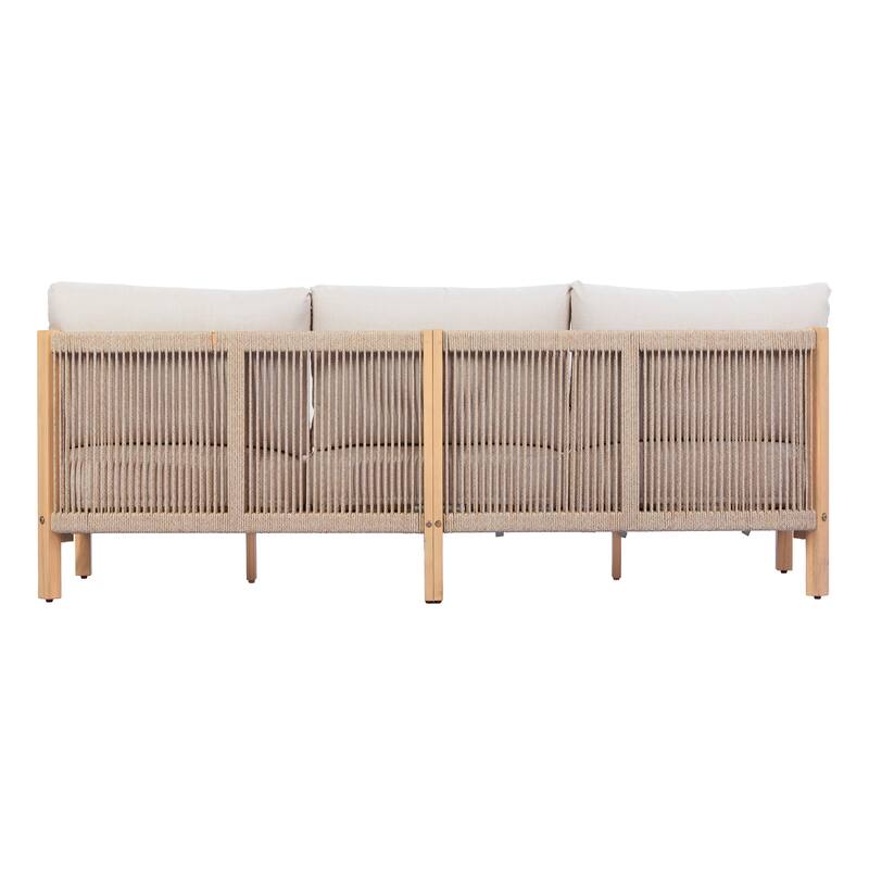 Christopher Knight Home - Outdoor 5-Piece Wooden & Rope Woven Patio Conversation Set with Cushions and Coffee Table