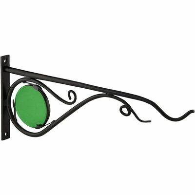 Panacea 15 In. Black w/Green Stained Glass Forged Metal Decorative Hanging Plant Bracket - 1 Each